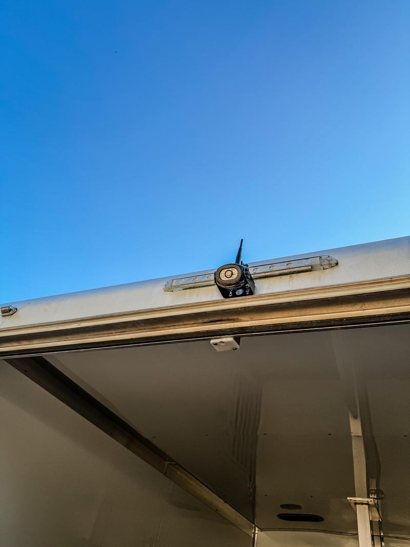 Rear view camera mounted at top of trailer